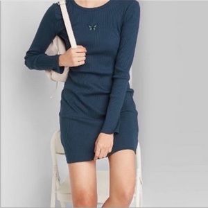 NWT Wild Fable Blue Ribbed Knit Butterfly Embroidered Dress